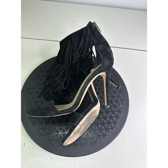Via Spiga Black Suede Leather Leather Tabia Fringe Ankle Strap Sandals Size 7 - Picture 5 of 10